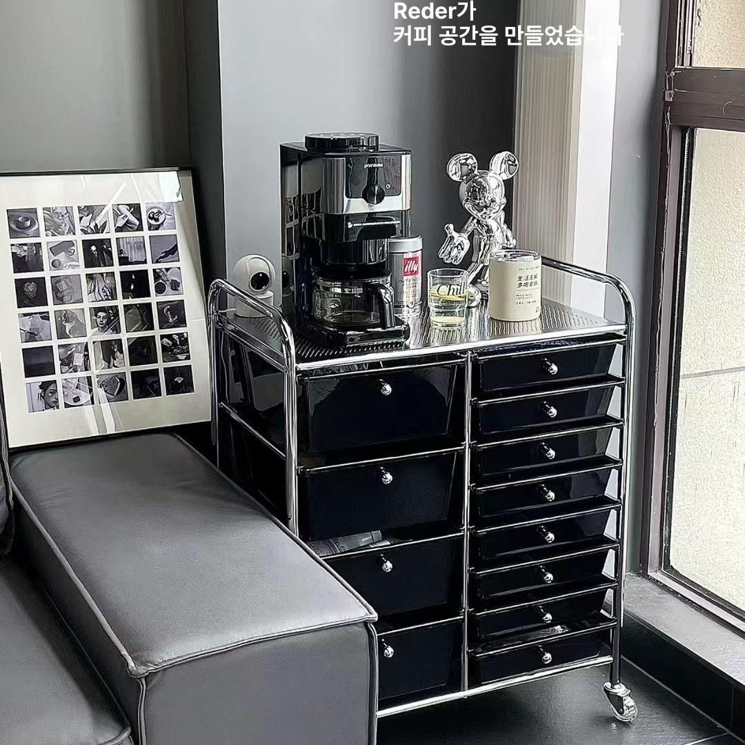 미용실 정리함 트레이 꽂이 선반 이동식 웨건 가위정리대 12단 서랍 블랙 15개 - 상세 이미지 3