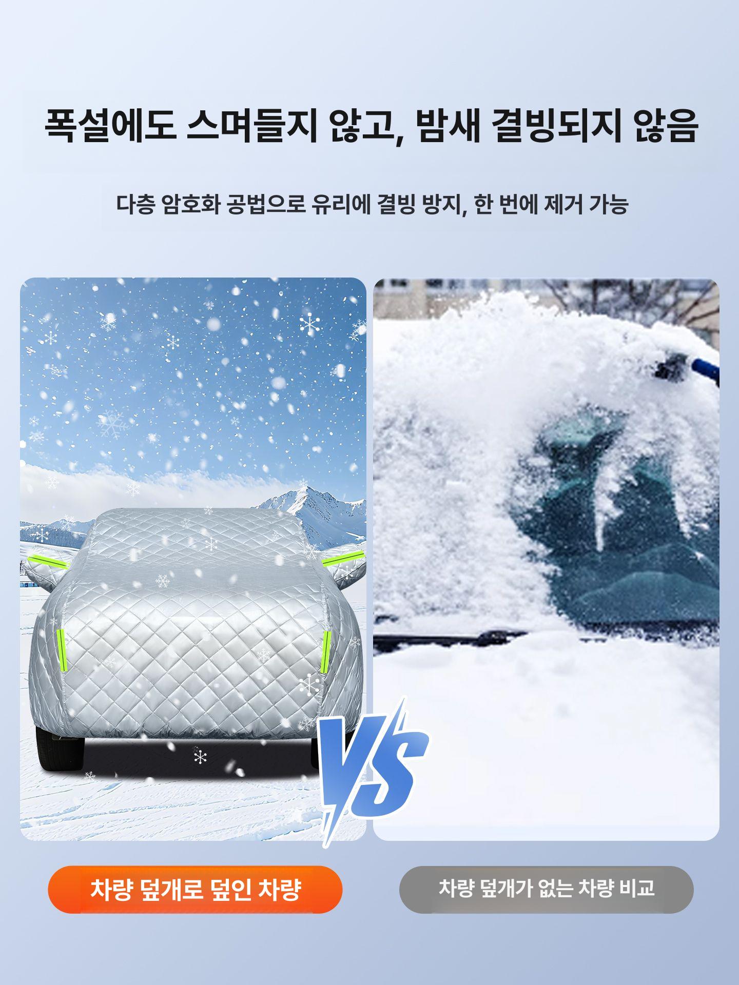 차량용 커버 우박 보호 두꺼운 방수 차량 덮개 단열 두꺼운 면직물 자동차 커버 실버 - 상세 이미지 4