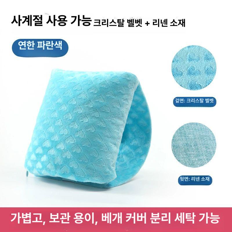여행용 휴대용 다기능 등받이 베개 소형 사무실 낮잠용 라이트블루 포시즌스 13 x 17x15 - 상품 이미지
