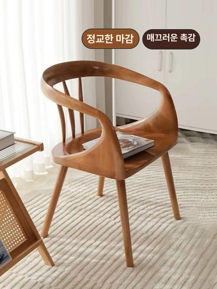 다이닝 패브릭 가정용 팔걸이 식당용 라탄 스타일 엔틱 월넛 - 상세 이미지 2