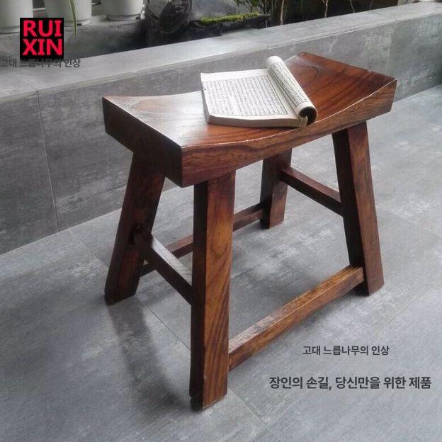 엔틱 레트로 현관 벤치 느릅나무 원형 걸상 페인트 카페 30cm 커피색 - 상세 이미지 2