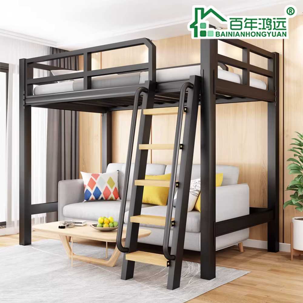 철제벙커침대 블랙 침대프레임 철재 복층 공부방 성인 100x200x165cm/전체2.6m블랙 - 상세 이미지 2