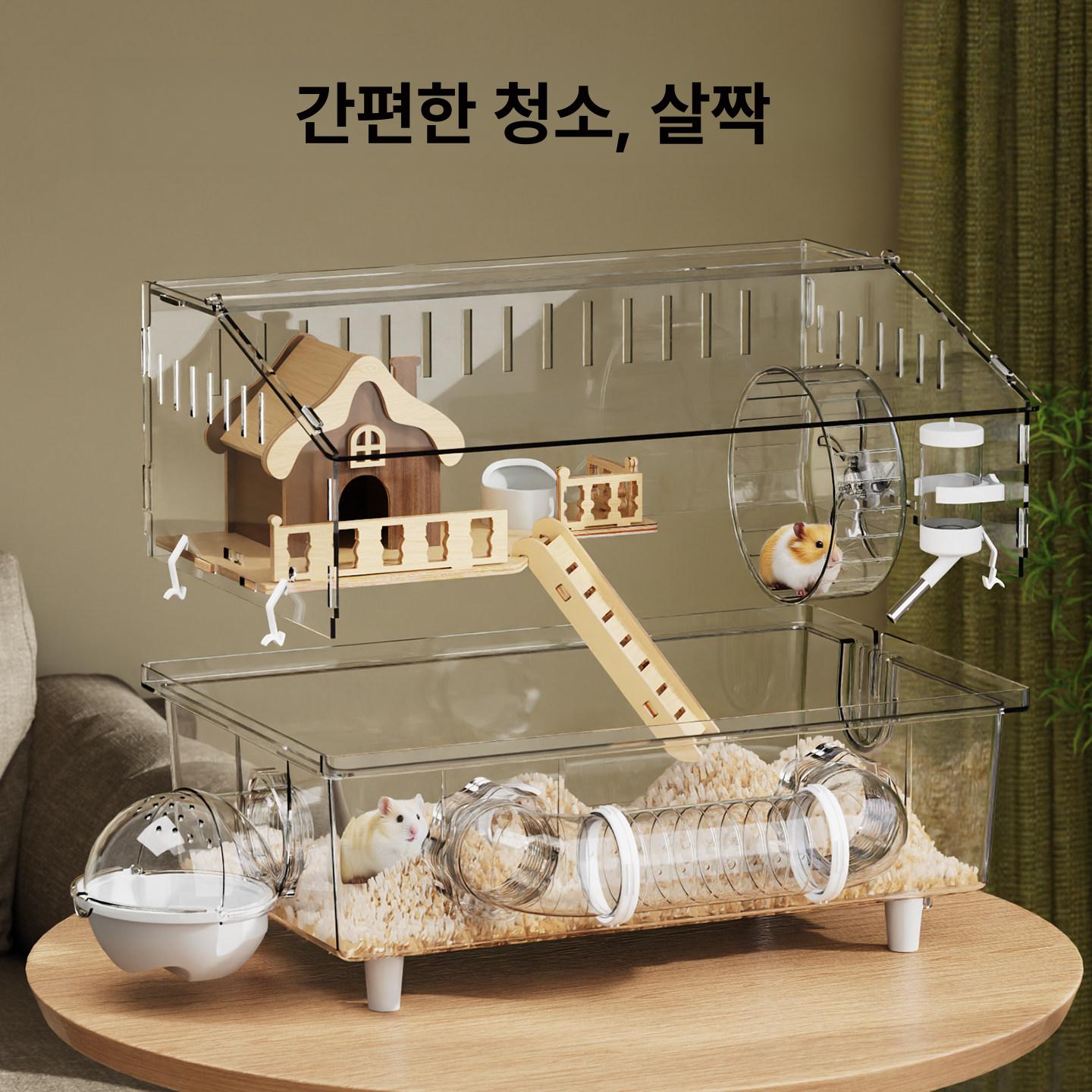 소동물 케이지 다람쥐 기니피그 철제 선반형 구조 놀이터 완전 투명 빌라 눈사우 - 상세 이미지 5