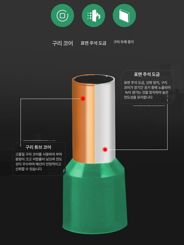 절연 와이어 커넥터 전기자재용 터미널 산업용 관형 단자 자동 e0506 100개 색상 0.5제곱 - 상세 이미지 3