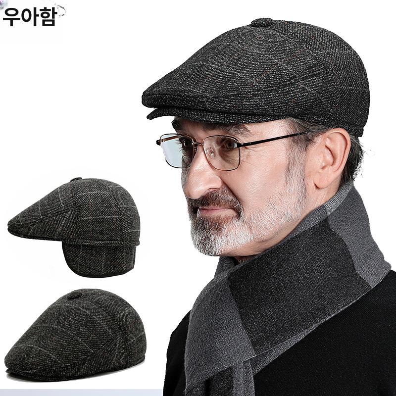남성 대두용 할아버지 큰머리 토끼털 헌팅캡 스타일 방한 다크그레이 모자만 56cm - 상세 이미지 2
