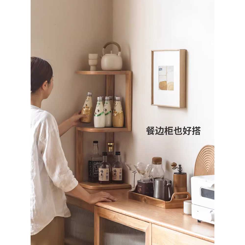 코너 진열대 원목 수납장 벽 선반 삼각 정리 모서리 240x240x680mm 원목색 코너 책장 - 상세 이미지 5