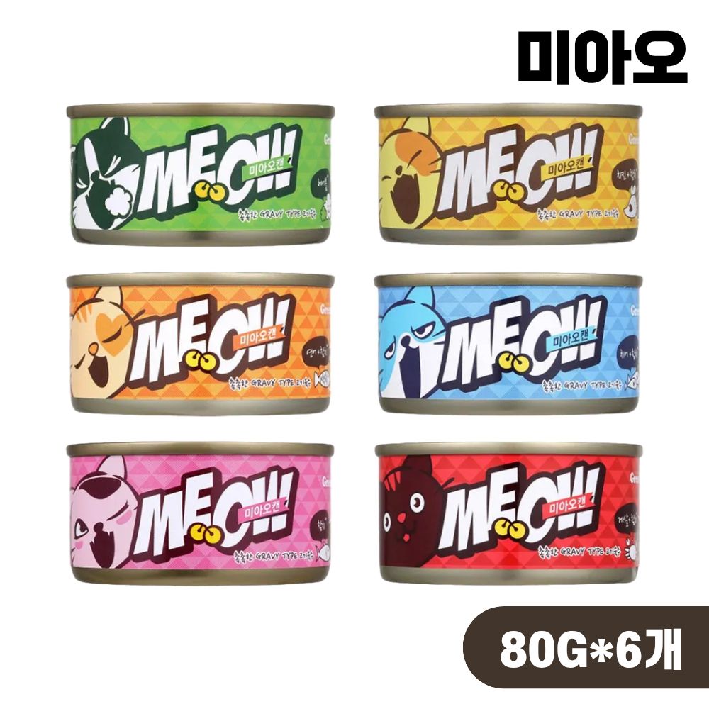 미아오 고양이캔 길냥이캔 통조림 6종 콤보, 80g, 6개 - 상품 이미지