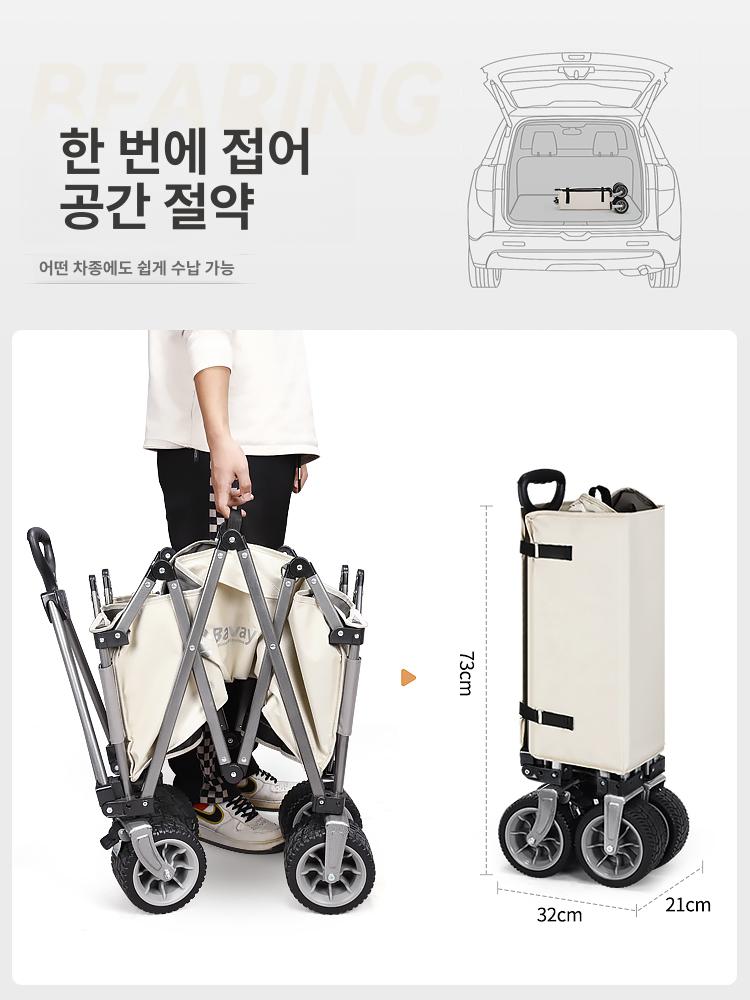 웨건 차양막 햇빛 가리개 캠핑카트 덮개 방수 커버 지붕 베이지 바바이 콤팩트 듀얼브레이크 4종세트 - 상세 이미지 5