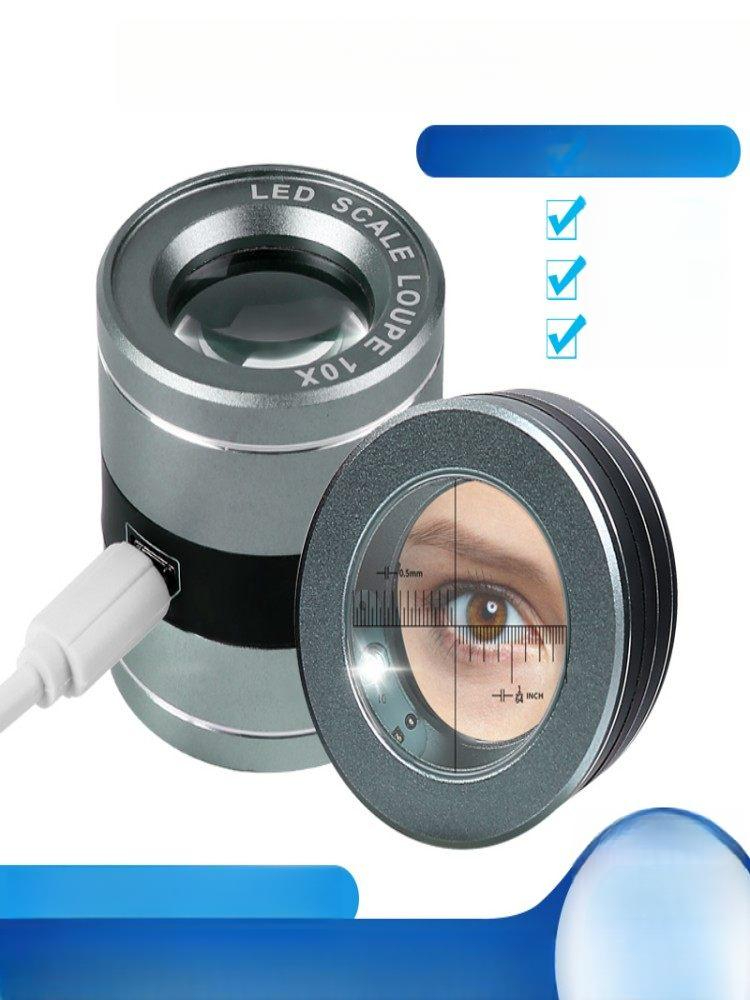 휴대용 확대경 LED 루페 크로스 스케일 충전식 눈금자 그레이 10배 눈금자 0.5mm - 상품 이미지