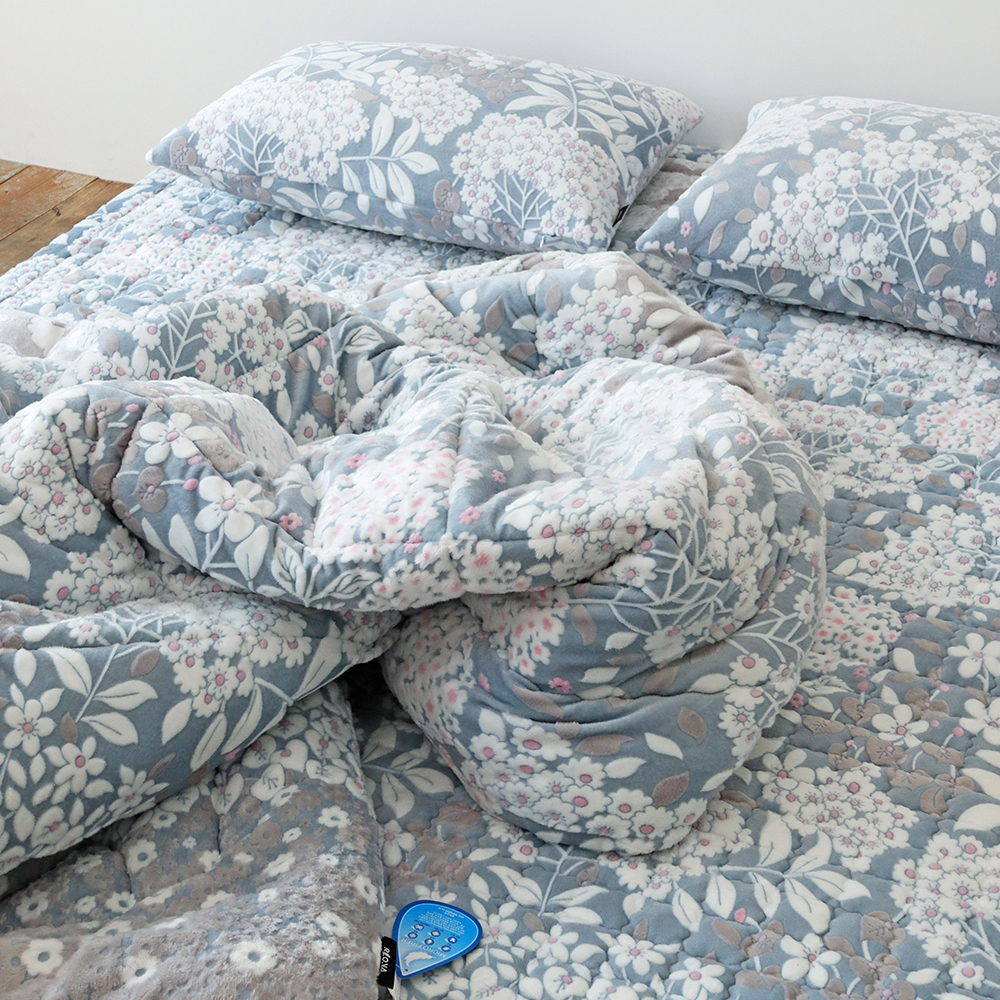 수국 5mm 착번아웃 양면 극세사 따뜻한 도톰한 꽃무늬 겨울 차렵이불 세트 SS