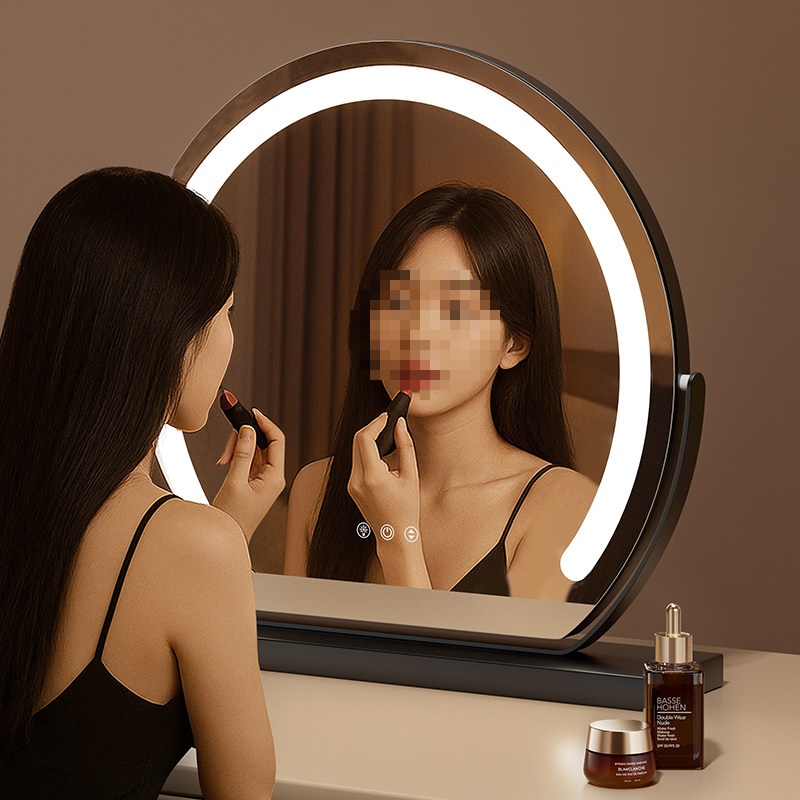 메이크업 LED 거울 인테리어 스탠드 미러 화장대 화장 조명 뷰티 터치식 탁상용 전원 미드나잇 블랙 30cm - 상품 이미지