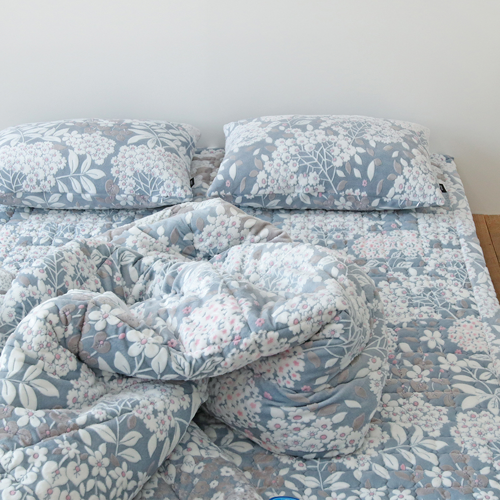 수국 5mm 착번아웃 극세사 미끄럼방지 고정밴드 따뜻한 겨울 침대패드 SS