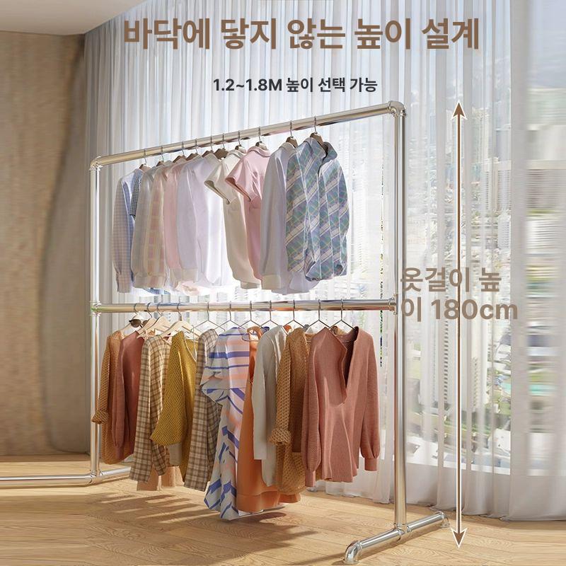 선반 매장용 바퀴 옷걸이 드레스룸 이동식 철제 세탁소 단일 행 120 x 160 - 상세 이미지 4
