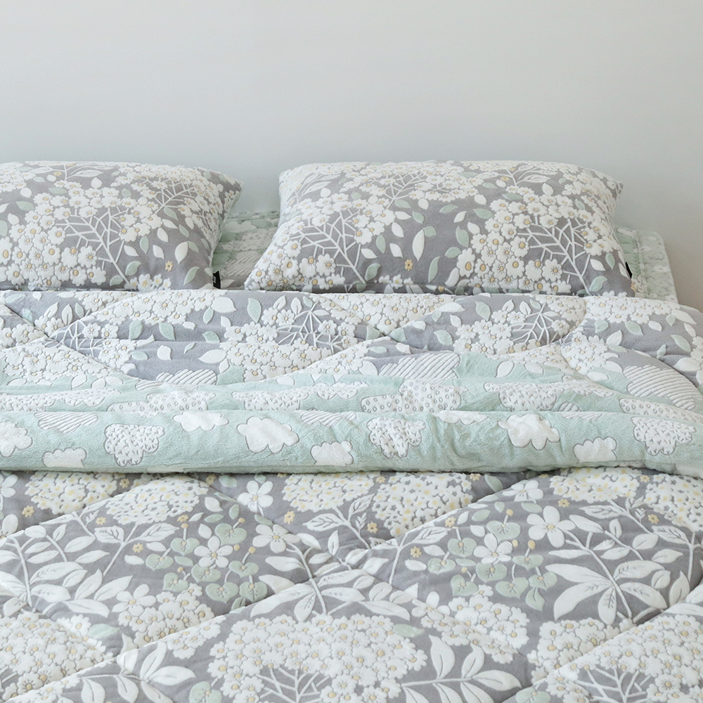 수국 5mm 착번아웃 양면 극세사 따뜻한 도톰한 꽃무늬 겨울 차렵이불 SS