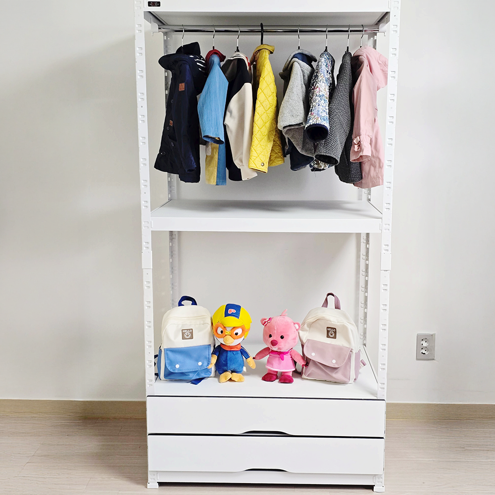 랙셈블 시스템행거 옷걸이 조립식 드레스룸 철제 옷장 스탠드 선반 700400900 3단 1행거봉