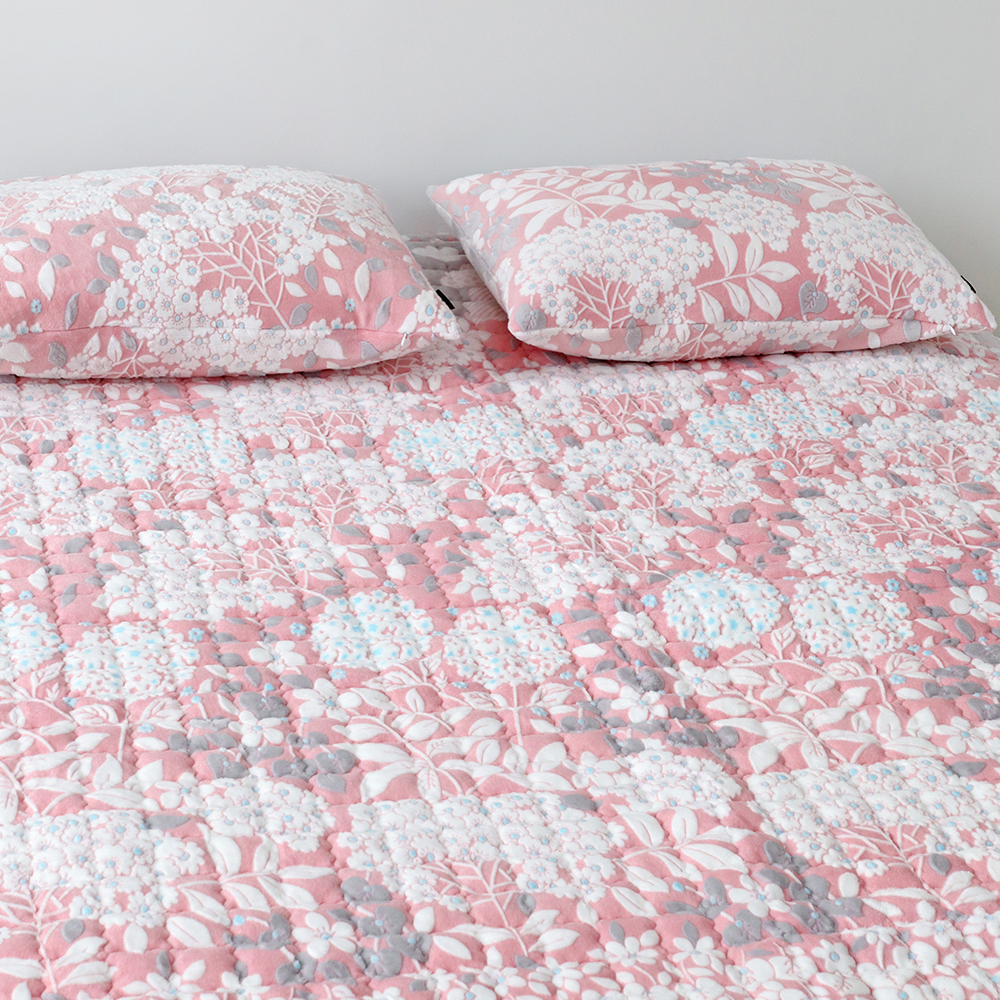 수국 5mm 착번아웃 극세사 미끄럼방지 고정밴드 따뜻한 겨울 침대패드 SS