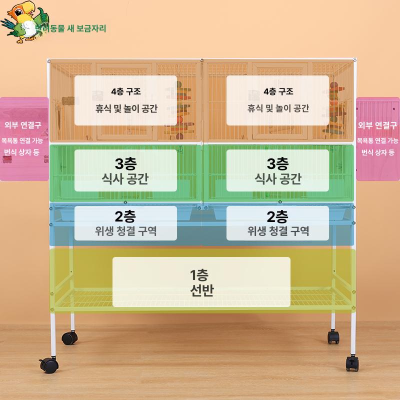 앵무새 새장 대형 앵무새장 이동식 케이지 철제 조류용 3단 발판포함 기본형 1단 2단 3단 - 상세 이미지 3