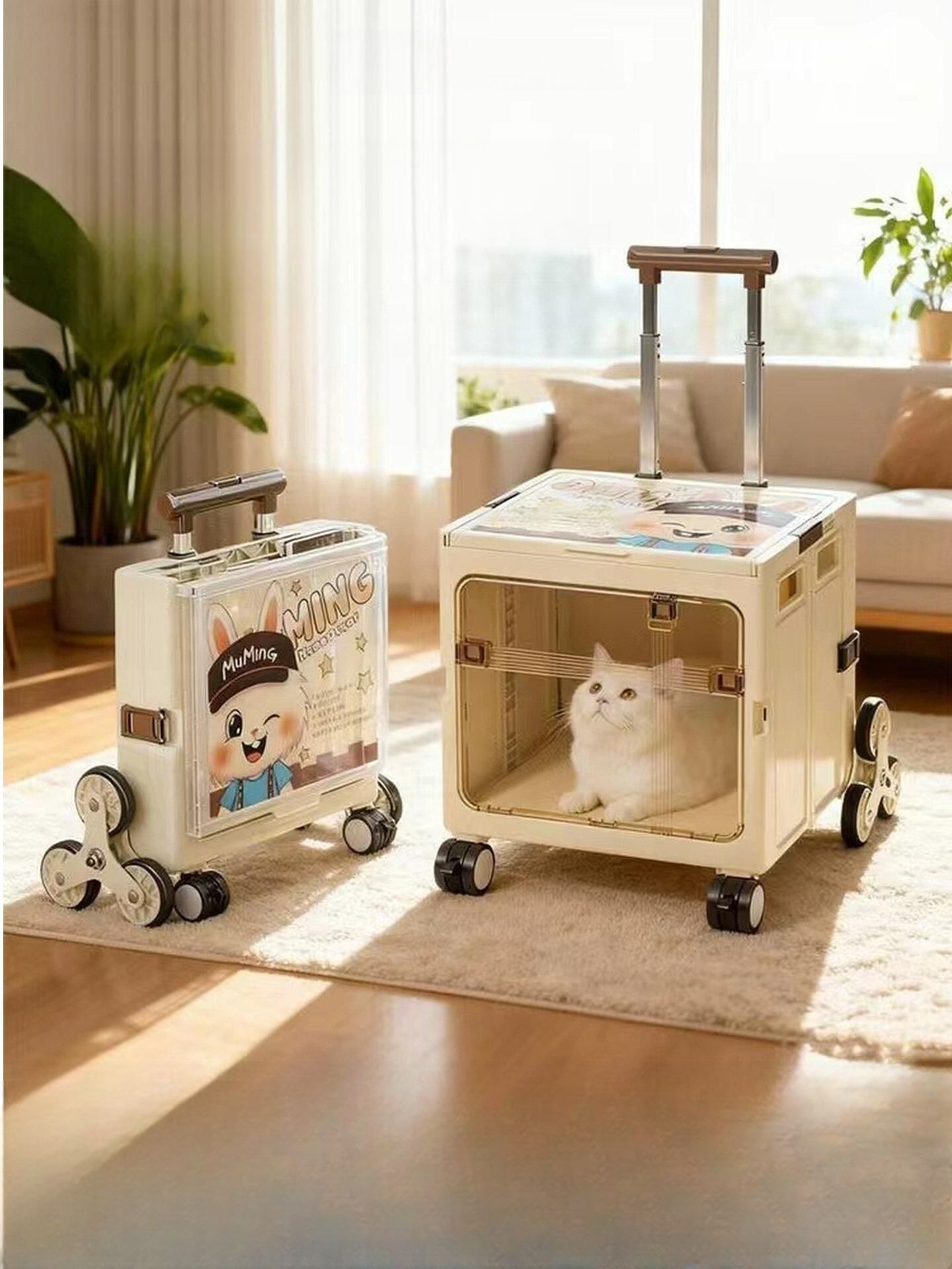 대용량 접이식 펫 캐리어 고양이 강아지 여행용 항공 케이지 커피크림 대형 1.2kg 6kg 퀵 폴드 투명 시각 - 상세 이미지 2