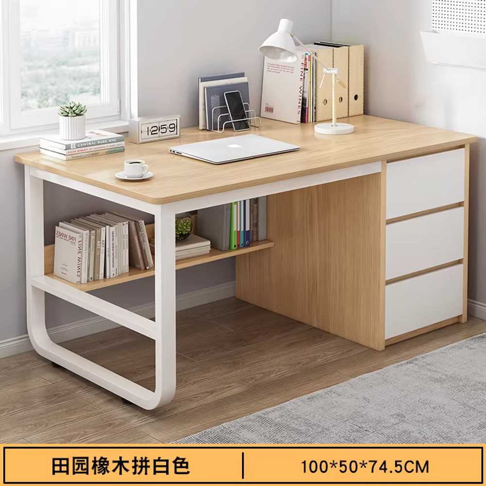 고등학생 책상 일자형책상 서랍 원룸 책장 긴 조립 100cm 그레이 이미지 8