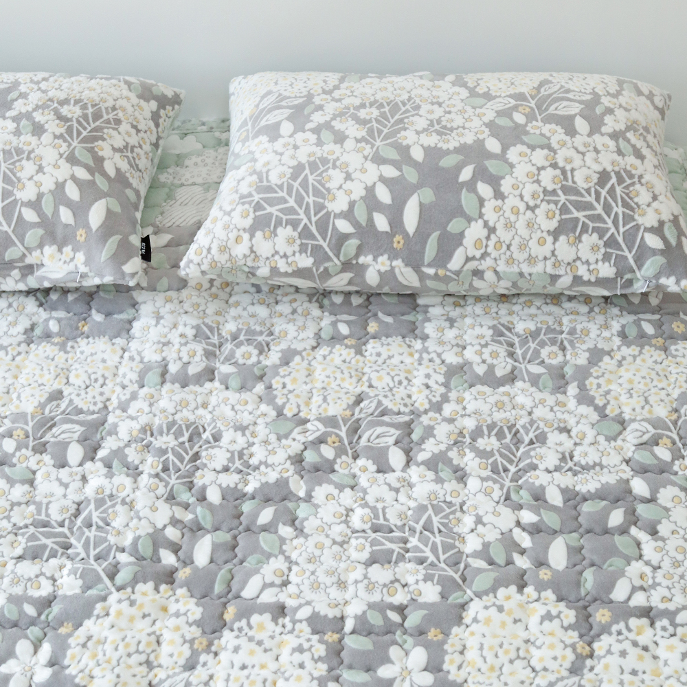 수국 5mm 착번아웃 극세사 미끄럼방지 고정밴드 따뜻한 겨울 침대패드 SS