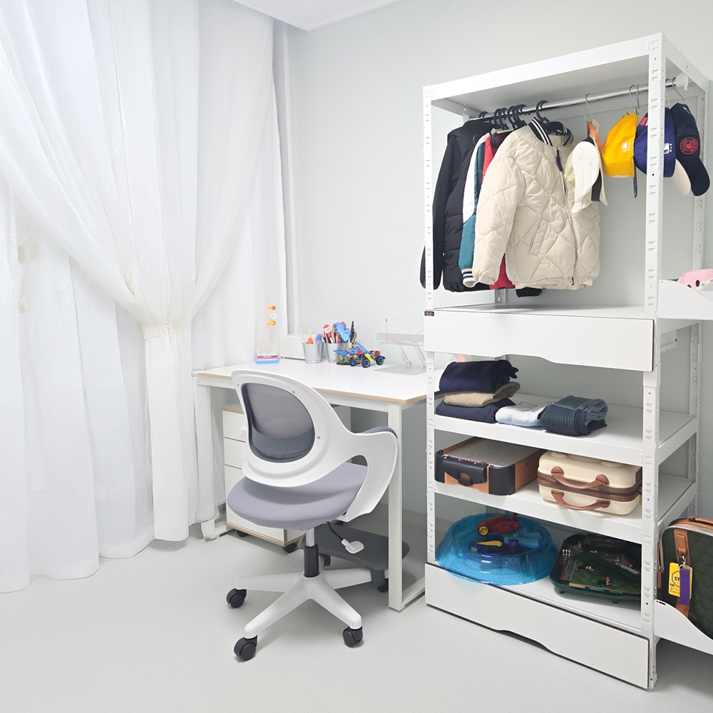 랙셈블 시스템행거 옷걸이 조립식 드레스룸 철제 옷장 스탠드 선반 700400900 3단 1행거봉