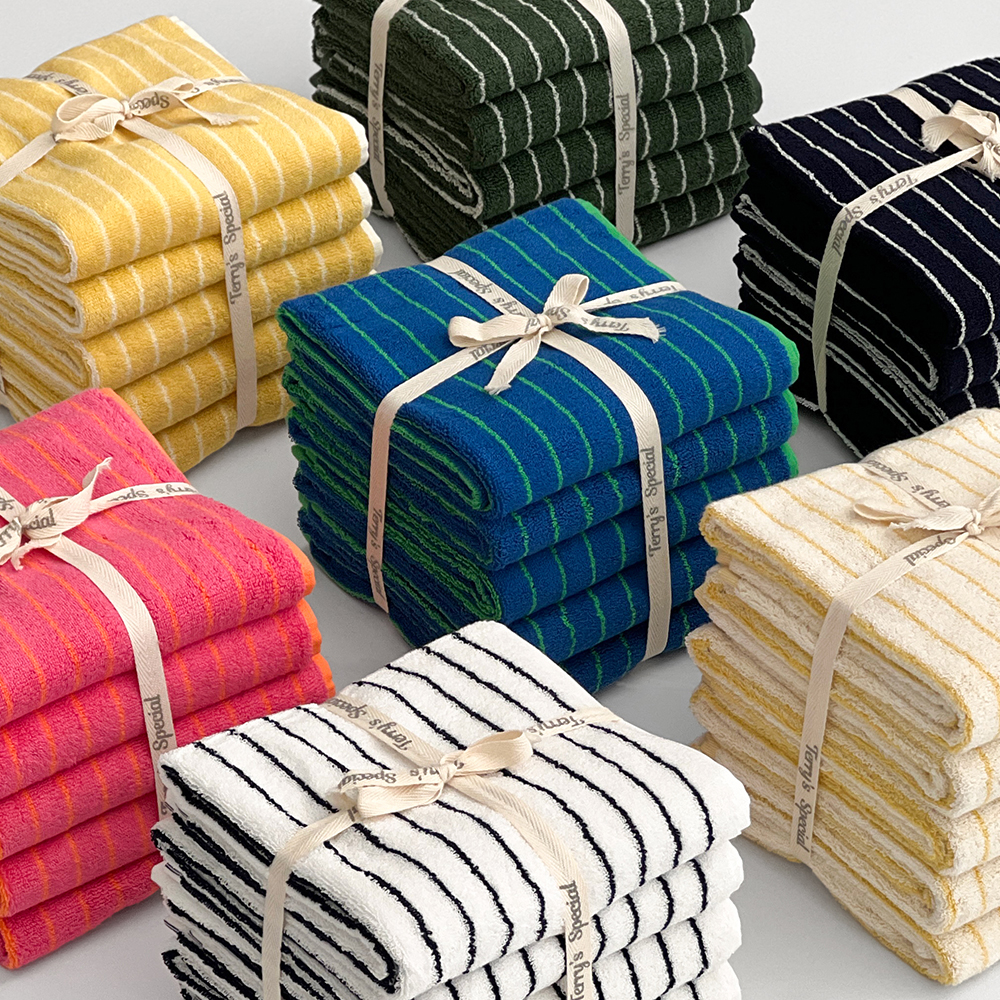 테리파머 핀스트라이프 고중량 200g 호텔수건 5장  선염 사염 고중량 고급 수건 선물 세트 세면 타올 타월