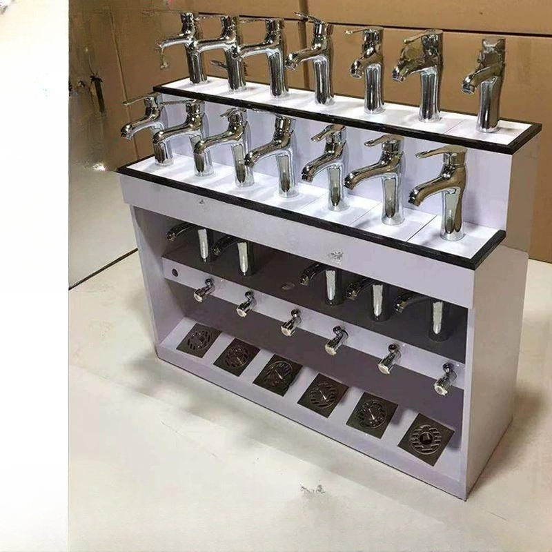수도꼭지 전시대 수전 진열대 전시 선반 부스 매장 욕실 그레이 100 x 42x90 일체형 캐비닛 - 상품 이미지