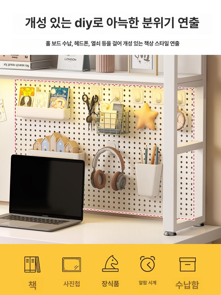 타공판 선반 스탠드형 거치대 책장 정리대 책꽂이 겸용 화이트보드 화이트프레임 65길이 125cm - 상세 이미지 3