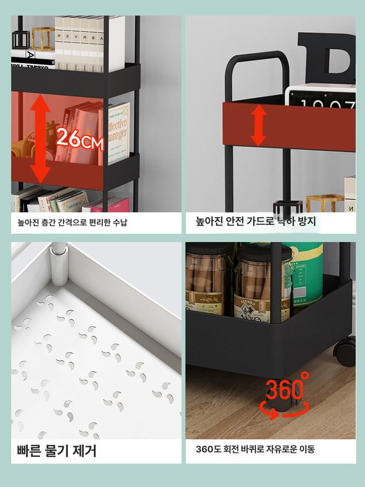 틈새 주방 정리 욕실 서랍형 트롤리 세탁실 공간 활용 18cm 3칸 화이트 - 상세 이미지 4