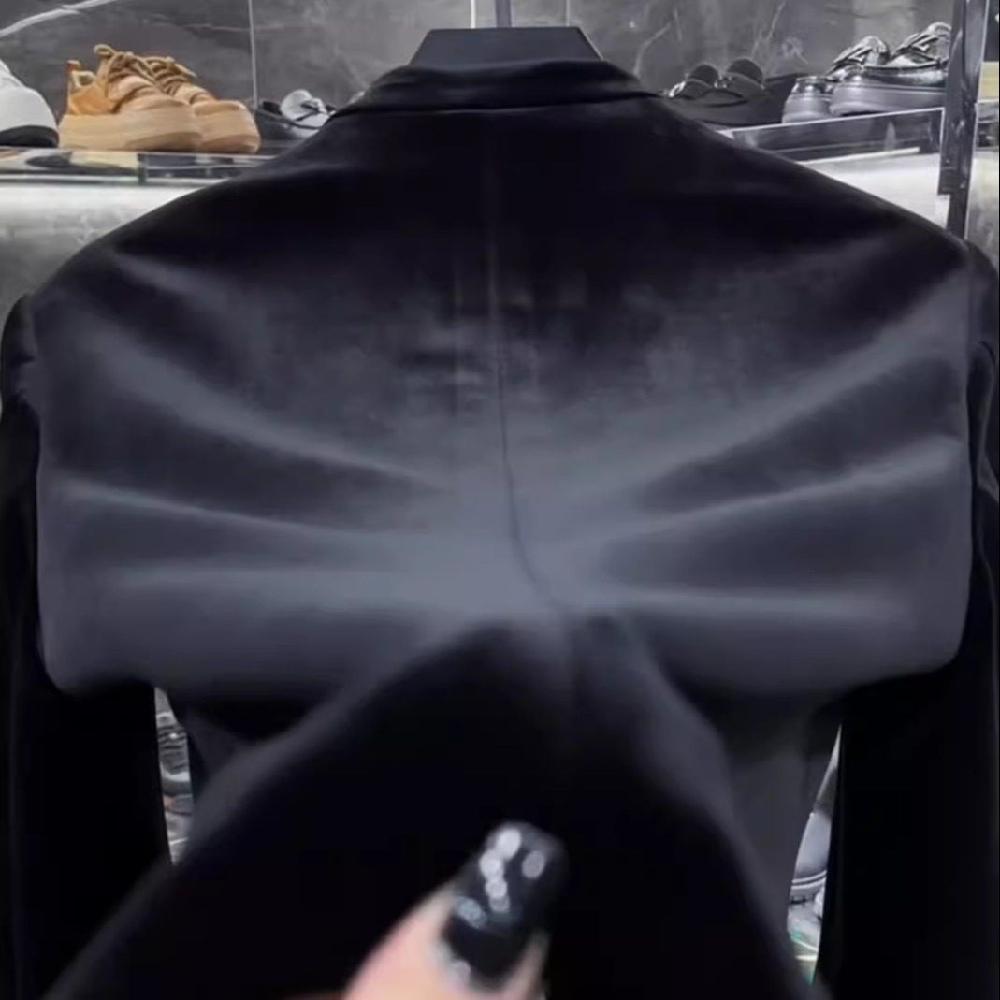 블레이저 남자벨벳자켓 비즈니스 스웨이드 검정색 복고풍 블랙 M (45-55kg) - 상세 이미지 2