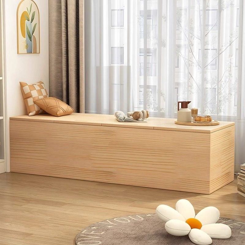 수납 벤치 원목 수납형 창고 대기실 정원 테라스 의자 발코니 펜션 이중문 80x40x40cm 도색x - 상세 이미지 2