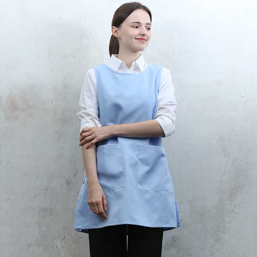 하늘색단추 원피스앞치마 요양원 요양보호사 단체 행사용 식당 서빙앞치마 - 상세 이미지 3