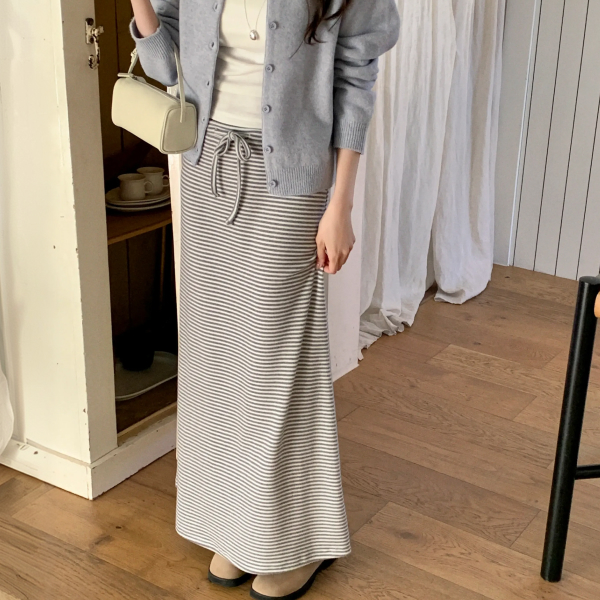 기모 스트라이프 밴딩 롱 스커트 sk7608 제품 이미지