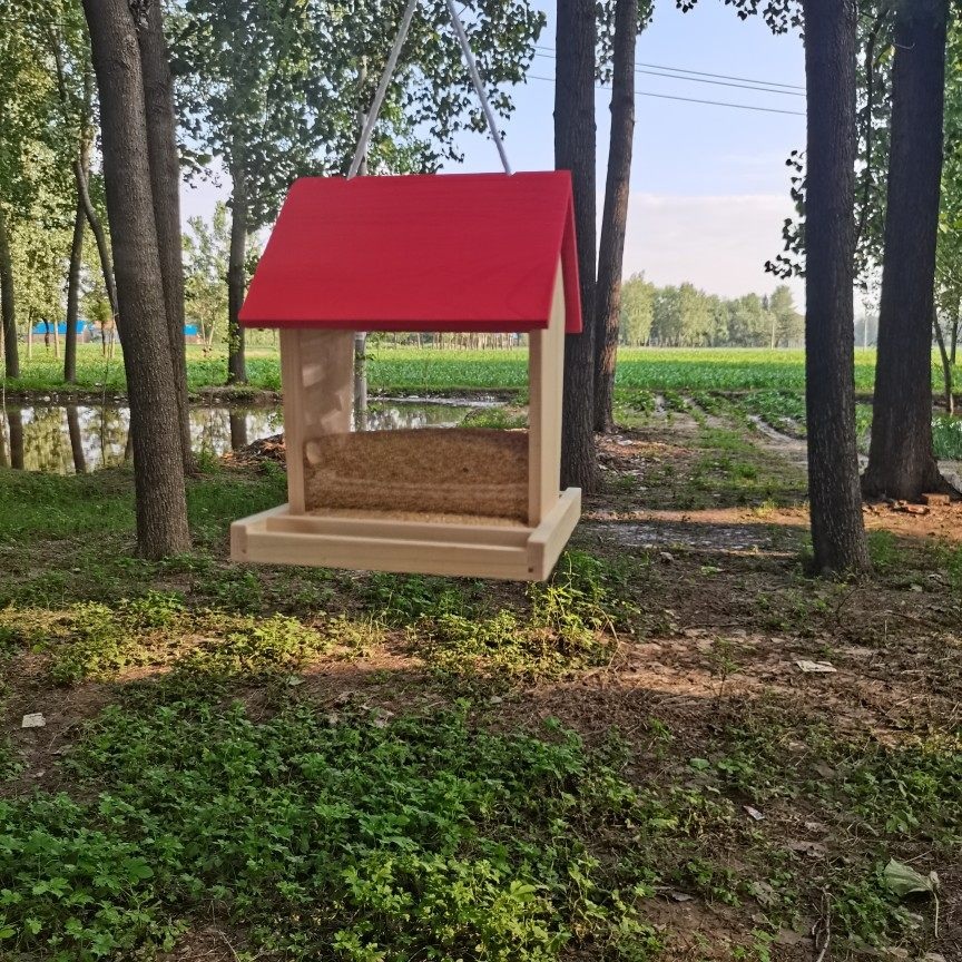 야외 새 모이통 걸이식 먹이 참새 야생 버드피딩 집 조류 모이주기 액세서리 빨간색 뚜껑 모이통 (20.5cm) - 상세 이미지 4