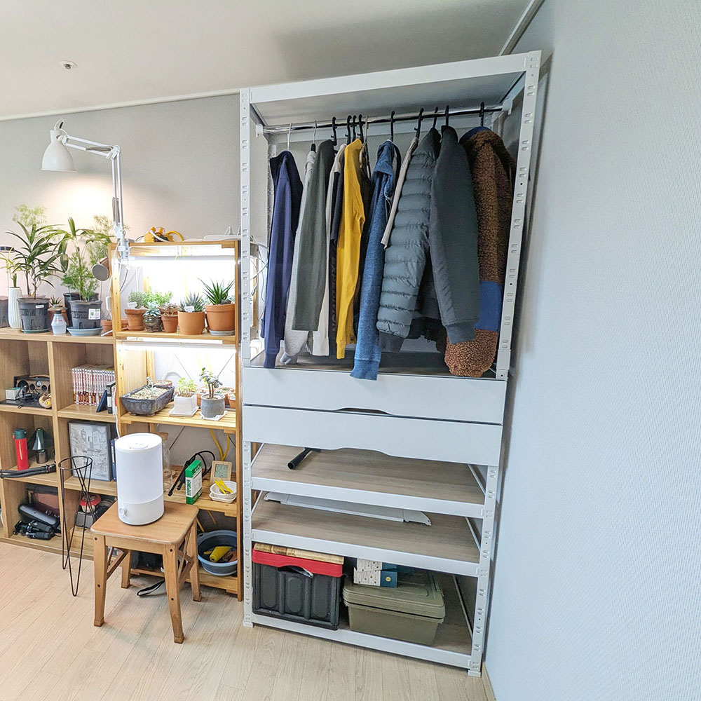 랙셈블 시스템행거 옷걸이 조립식 드레스룸 철제 옷장 스탠드 선반 700400900 3단 1행거봉