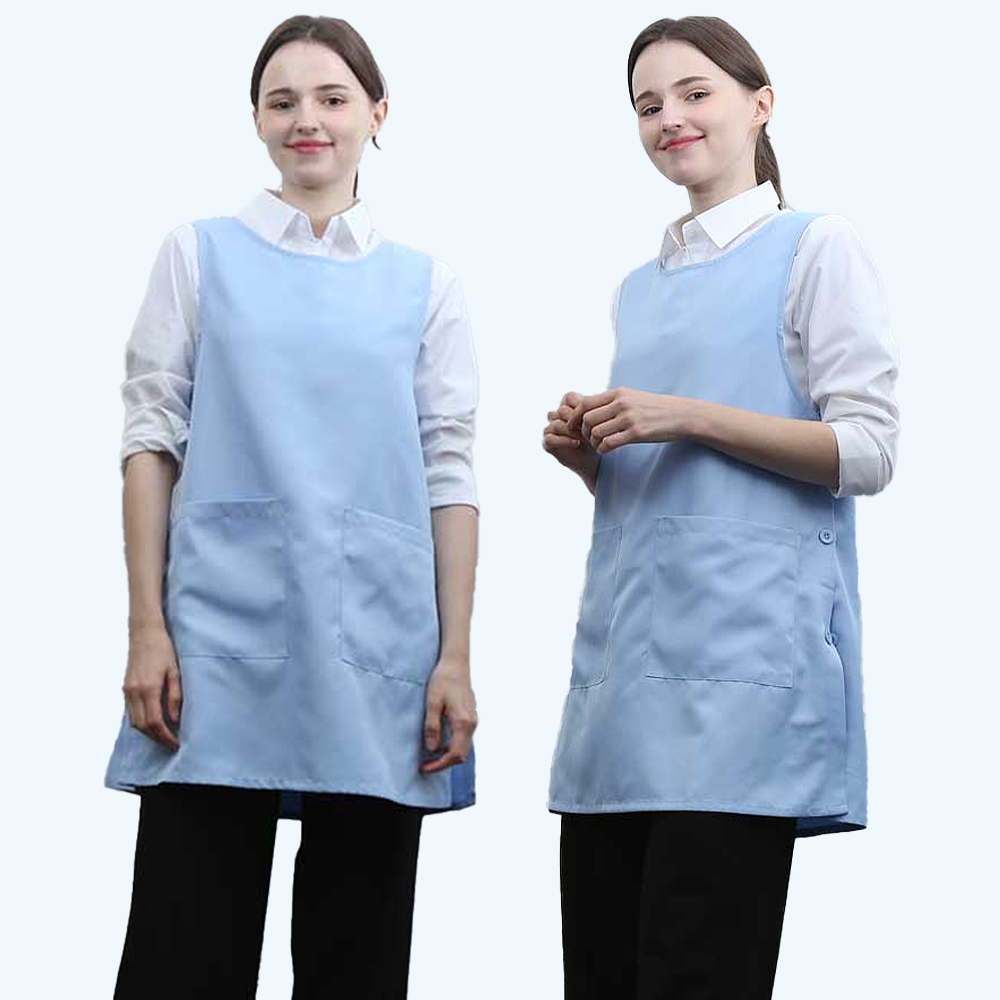 하늘색단추 원피스앞치마 요양원 요양보호사 단체 행사용 식당 서빙앞치마 - 상품 이미지