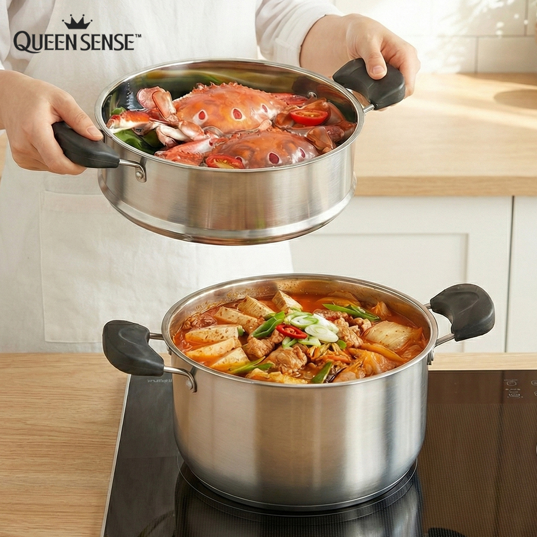 스텐 양수 찜냄비 인덕션 호환 2단 찜기 가정용 멀티 찜통 퀸센스 24cm - 상품 이미지