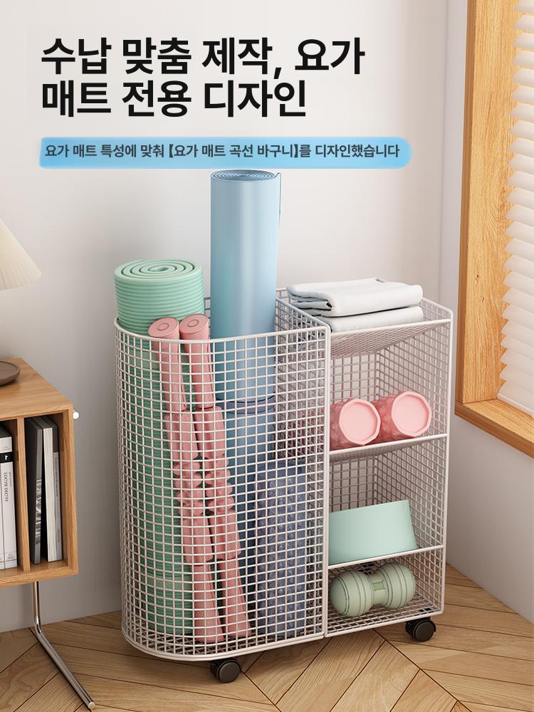 매트 수납함 폼롤러 보관 테니스 용품 보관함 헬스장 화이트 바퀴 있음 걸이 바구니 포함 - 상세 이미지 2