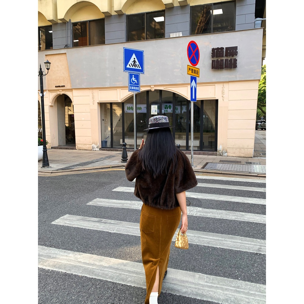 코듀로이 H라인 롱스커트 안감기모 뒷트임 루즈핏 겨울 데이트 머스타드베이지 - 상세 이미지 3
