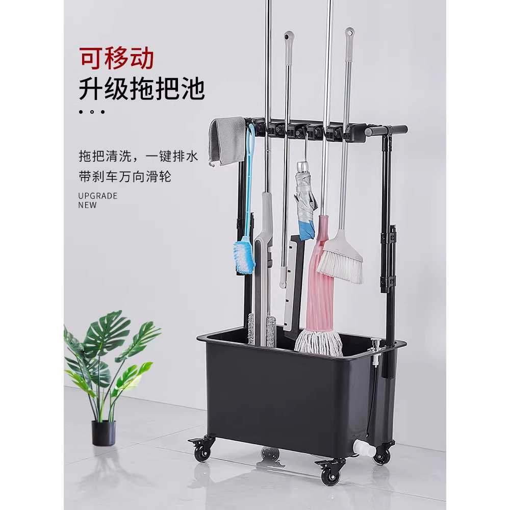 청소도구함 청소카트 화장실 빨래 마대 관공서 행거 블랙 스텐 5개 걸이/6개 고리 - 상세 이미지 3