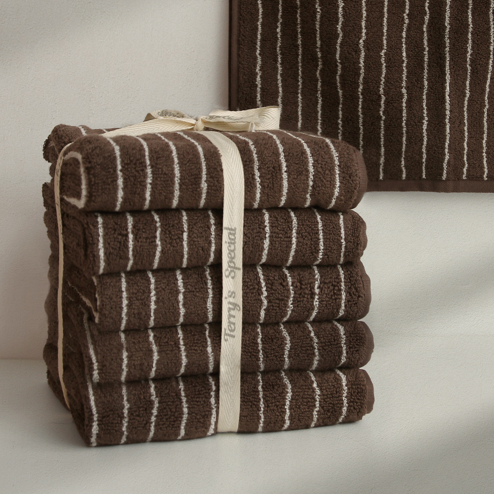 테리파머 핀스트라이프 고중량 200g 호텔수건 5장  선염 사염 고중량 고급 수건 선물 세트 세면 타올 타월