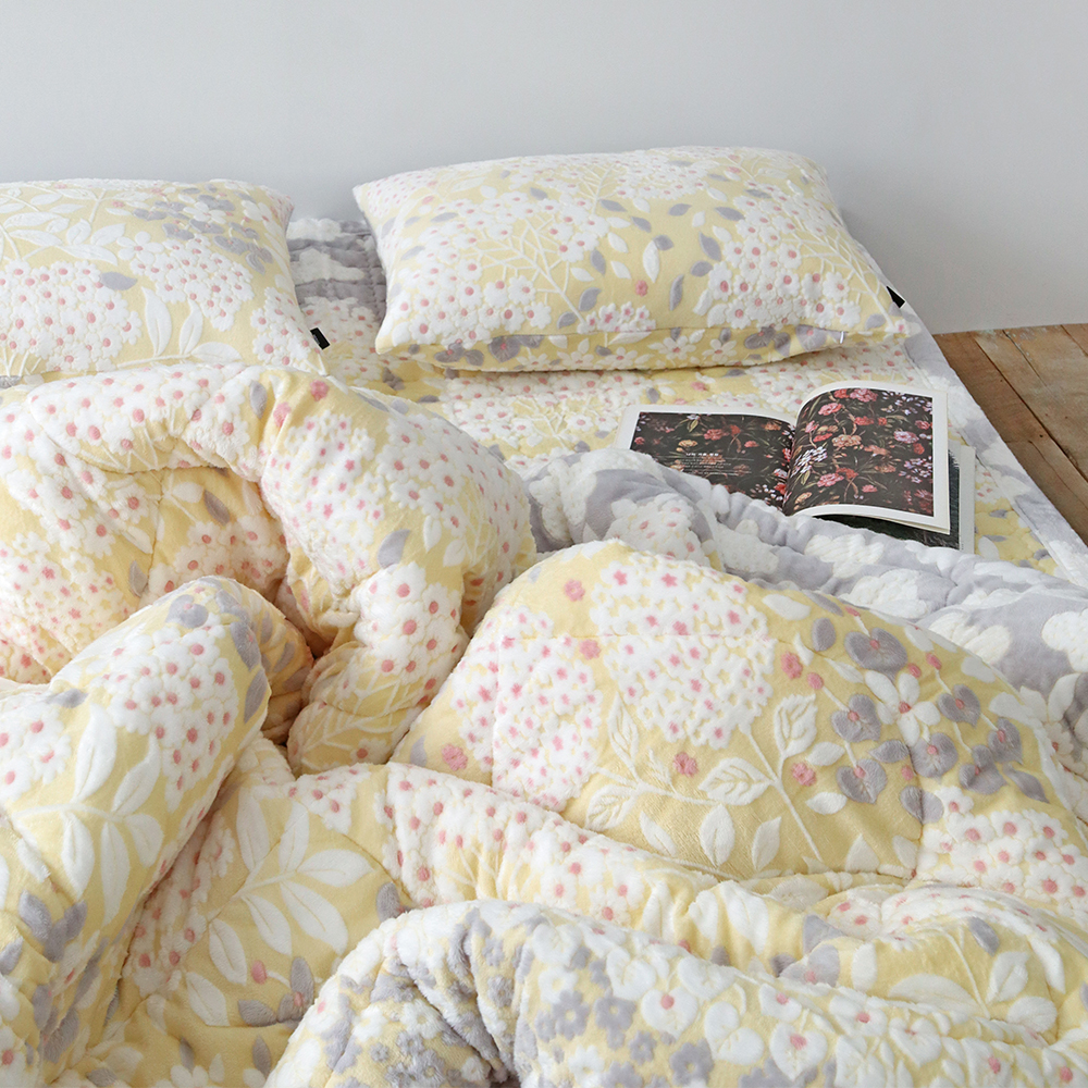 수국 5mm 착번아웃 양면 극세사 따뜻한 도톰한 꽃무늬 겨울 차렵이불 세트 SS