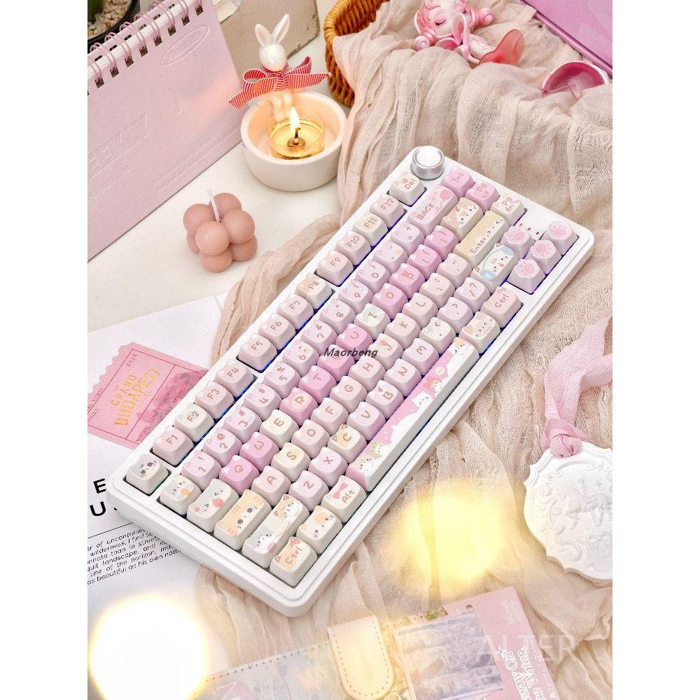 고양이키보드 핑크색키보드 타자기키보드 기계식 PBT M75 81 무선 M75 키트 화이트 청축 81 키 - 상품 이미지