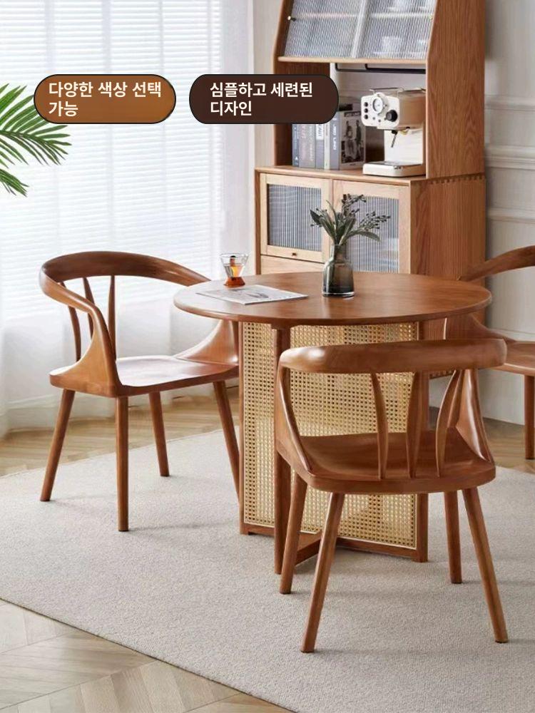 다이닝 패브릭 가정용 팔걸이 식당용 라탄 스타일 엔틱 월넛 - 상세 이미지 4
