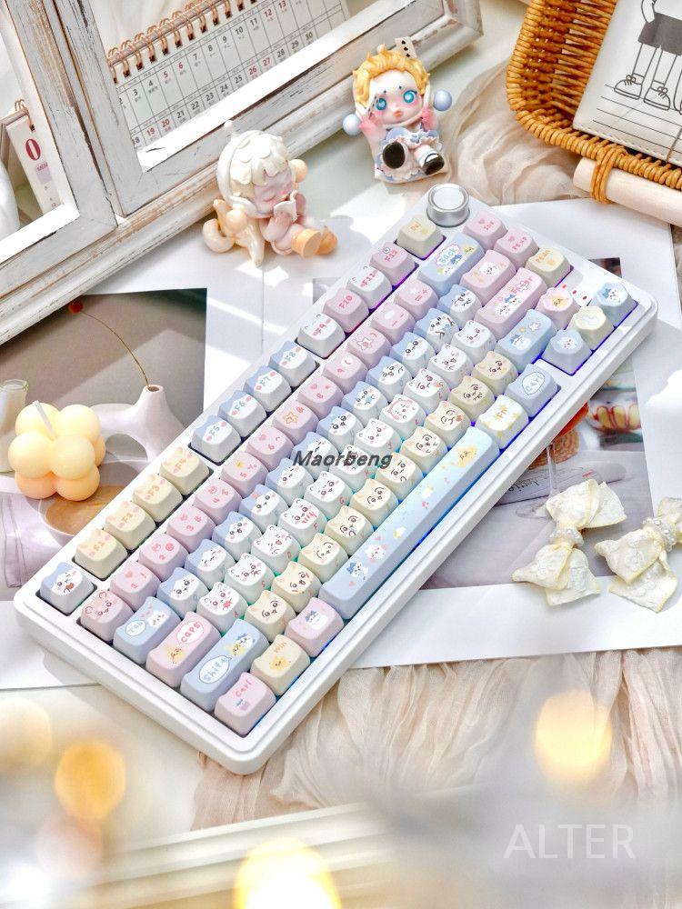 고양이키보드 핑크색키보드 타자기키보드 기계식 PBT M75 81 무선 M75 키트 화이트 청축 81 키 - 상세 이미지 2