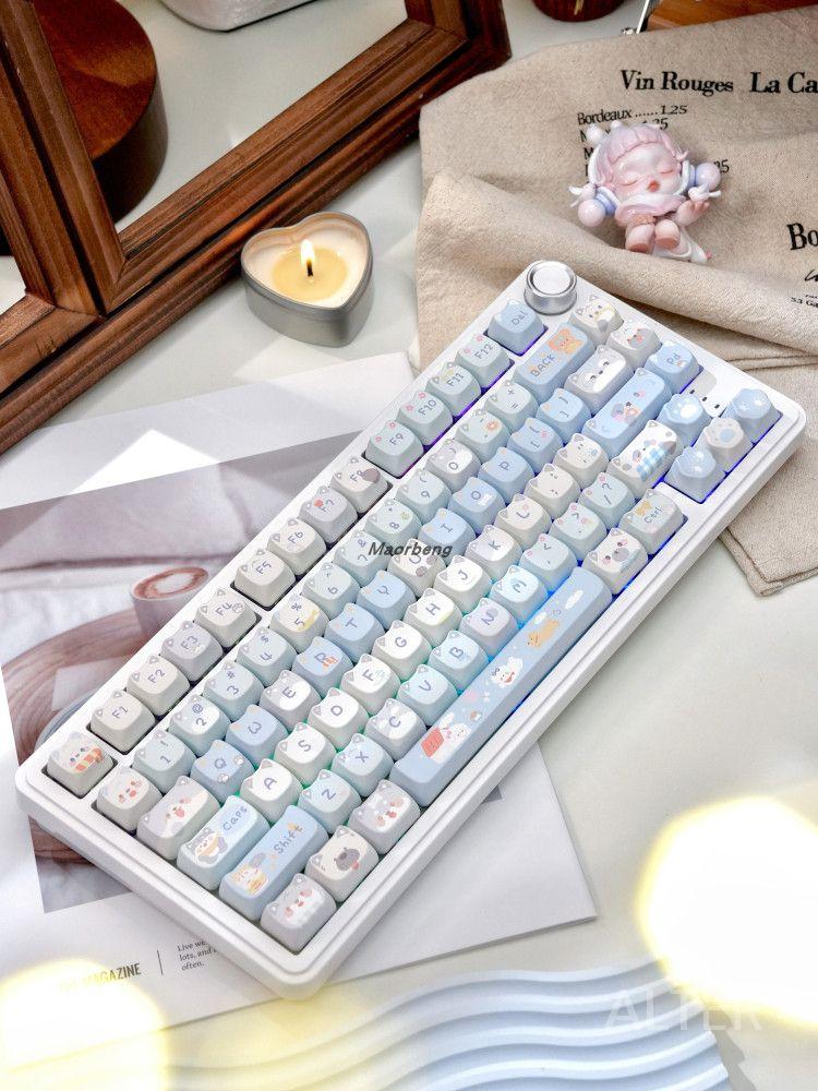 고양이키보드 핑크색키보드 타자기키보드 기계식 PBT M75 81 무선 M75 키트 화이트 청축 81 키 - 상세 이미지 3