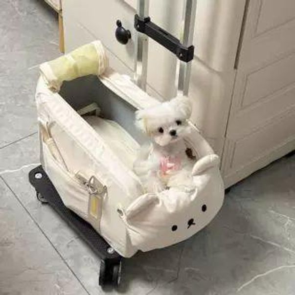 분리형 이동식 캐리어 만능 바퀴 고양이 야외용 안전 하우스 화이트 25 x 42x22cm 카트미포함 - 상품 이미지
