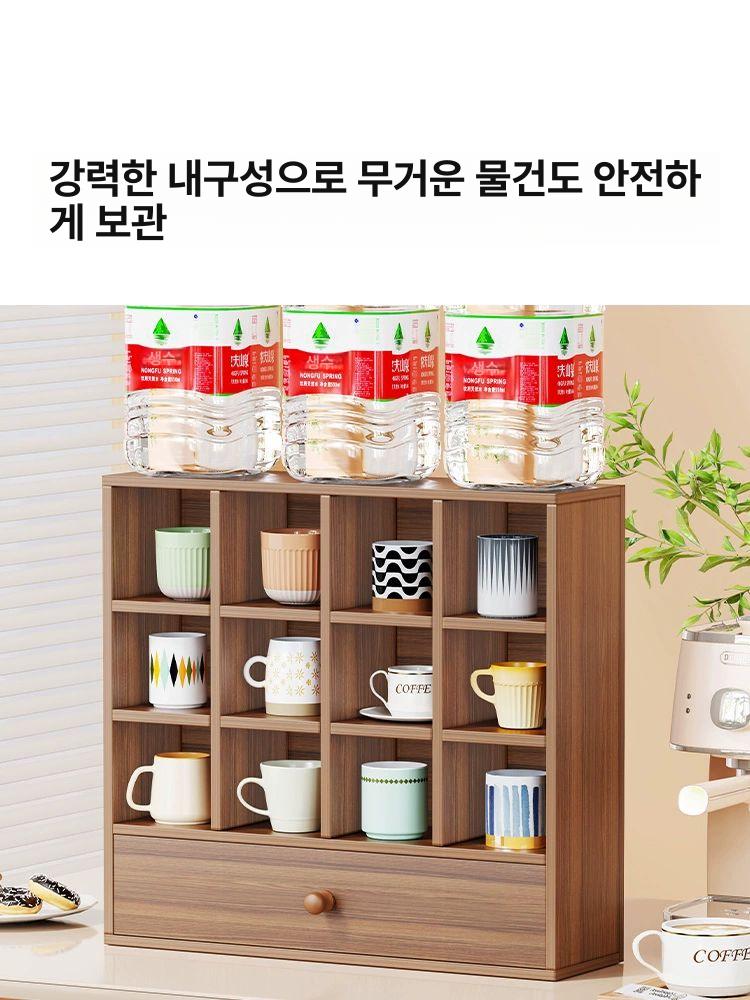머그컵 수납장 전시용 진열대 엔틱 장식장 다기장 벽걸이 월넛 45 x 45 서랍 - 상세 이미지 4
