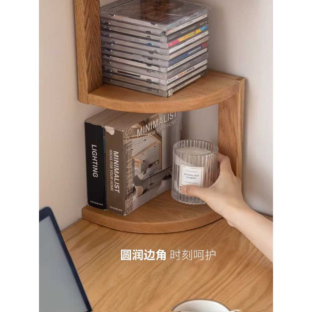 코너 진열대 원목 수납장 벽 선반 삼각 정리 모서리 240x240x680mm 원목색 코너 책장 - 상세 이미지 4