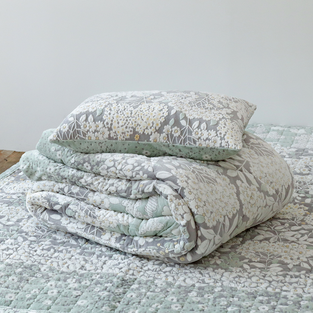 수국 5mm 착번아웃 양면 극세사 따뜻한 도톰한 꽃무늬 겨울 차렵이불 세트 SS